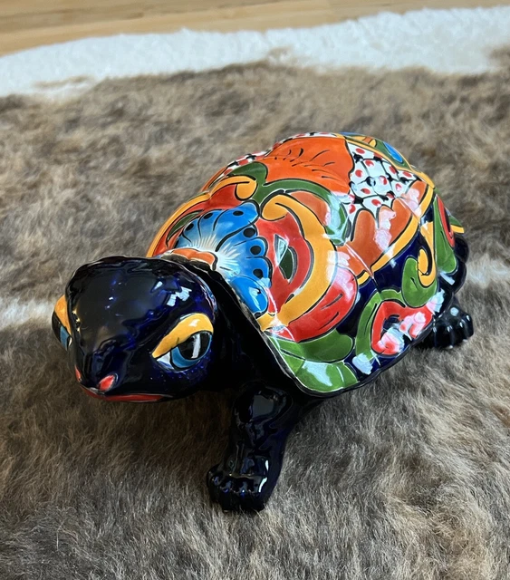 Mexican Talavera Large Animal Turtle Tortoise Figure Sculpture Folk Art Pottery