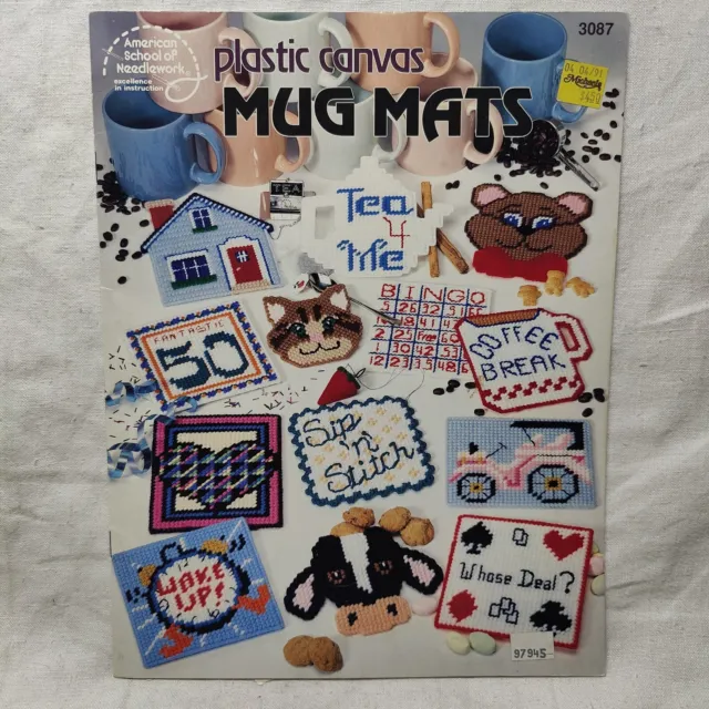 Vtg 1991 Mug Mats in Plastic Canvas American School of Needlework Book # 3087