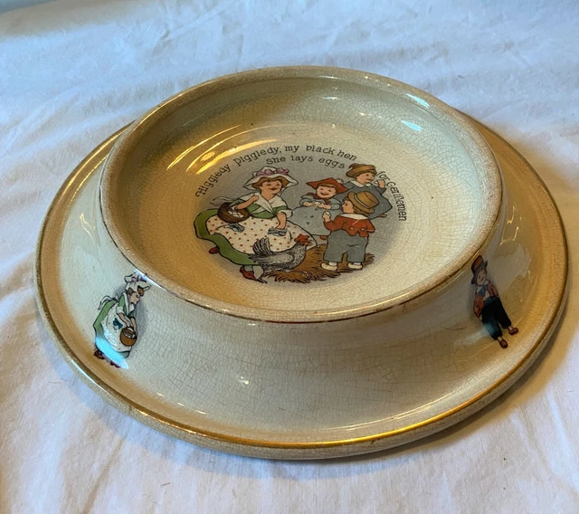 1905 Antique Royal Baby Plate Feeding Dish Nursery Rhymes Higgledy Piggledy