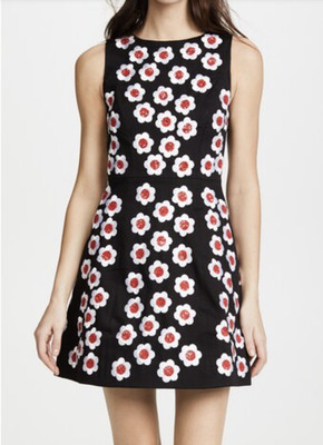 Alice + Olivia $595 Lindsey Black Red White Sequin Flower Sleeveless Dress Sz 4