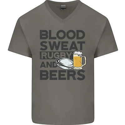 Blood Sweat Rugby and Beers Funny Mens V-Neck Cotton T-Shirt
