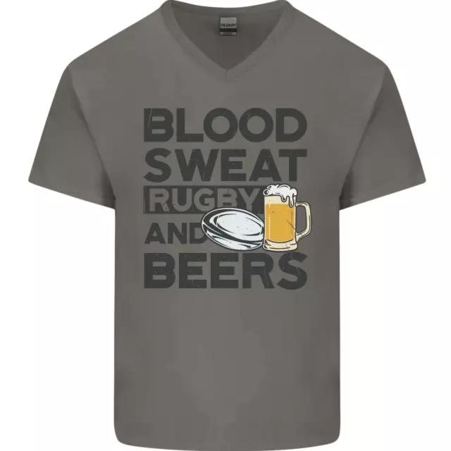 Maglietta da uomo Blood Sweat Rugby and Beers Funny collo a V cotone