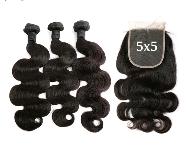 12A BODY WAVES PERUVIAN VIRGIN HUMAN HAIR 20+20+20&20INCH 5X5 WIDE CLOSURE 370g