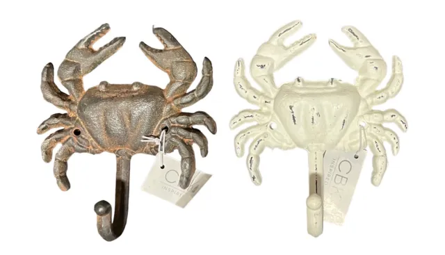 Ganz Set Of 2 Crab Wall Hook Cast Iron Vintage Look Weathered