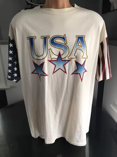 Vintage 1990s Graphic T-Shirt XL Single Stitch USA Cotton White Patriotic Stars