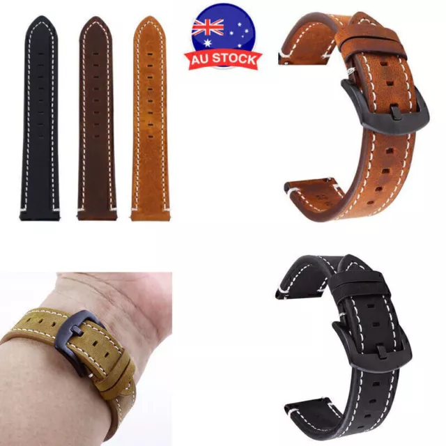 18-24mm Retro Leather Watch Strap Quick Release Wristband Replacement Watch Band