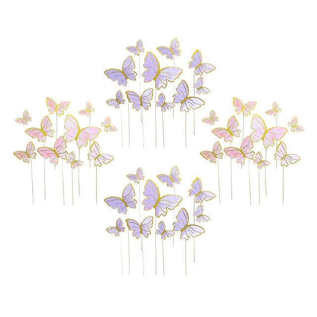31 pezzi viola farfalla principessa torta topper, palla illusione fai da te tutto il buon compleanno tema festa decorazione cuore viola bastone finto acrilico bianco rotondo torta topper con fiore