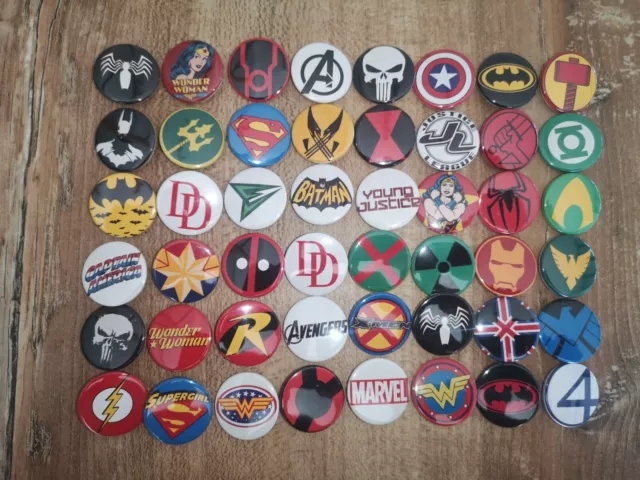 Pack Lot Badge Pin Button Symbole Retro Vintage Super Heros Comics *48