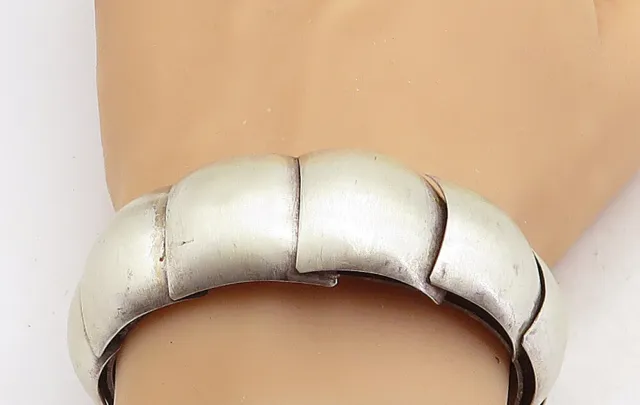 925 Sterling Silver - Vintage Matte Segmented Design Cuff Bracelet - BT1860
