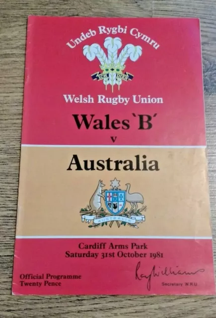 Wales B v Australia 1981 Rugby Programme