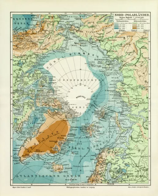 Nord Polarländer historische Landkarte Lithographie ca. 1906 antike Karte