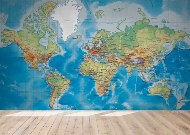 3D Blue World Map Wallpaper Wall Mural Removable Self-adhesive 845