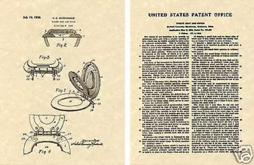 Toilet Seat Cover US Patent Art Print READY TO FRAME Vintage 1936 Flip