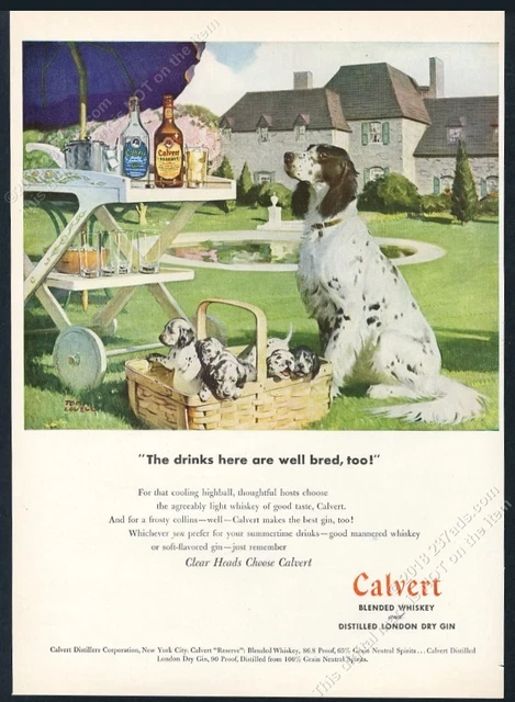 1947 English Setter & puppy dogs Tom Lovell art Calvert whiskey vintage print ad