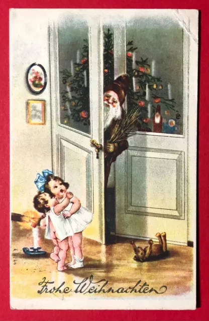 Glückwunsch AK WEIHNACHTEN 1925 Weihnachtsmann im brauen Mantel Kinder  ( 99957