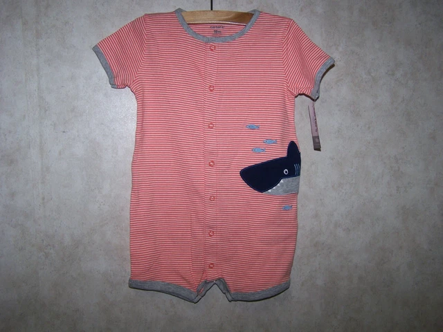 NWT Carter's Baby Boy Shark & Fish  Romper Size 18  Months Striped