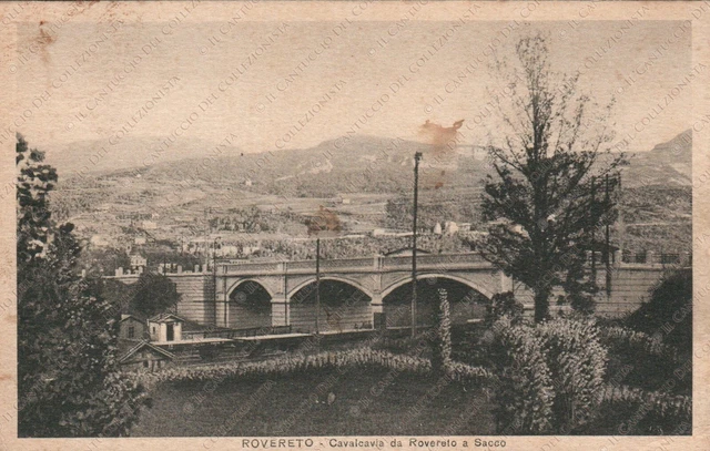 1936 ROVERETO Cavalcavia per Sacco panorama Trento RARA Cartolina