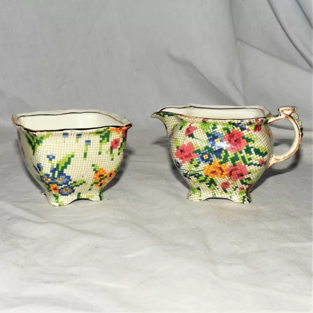 Royal Winton Grimwades Queen Anne chintz open sugar and creamer