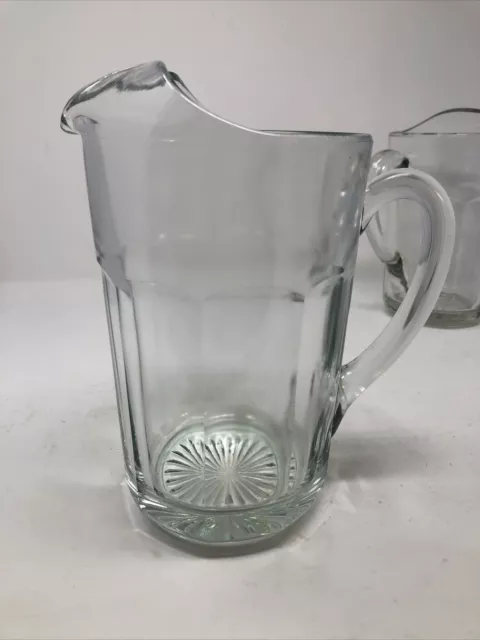 Vintage Genuine Barware Heavyweight Ribbed Clear Glass Beer Pitcher/9" Tall
