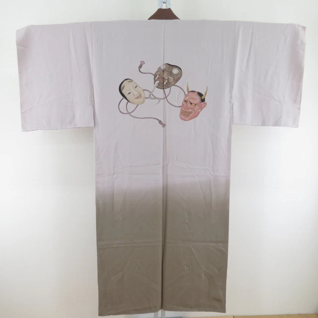 Juban Kimono inner wear Silk Noh mask pattern Brown 55.5inch Men's