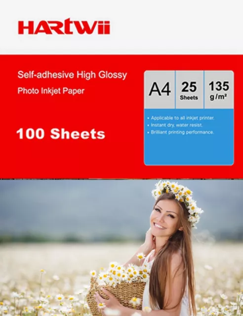 100 Sheet A4 135Gsm Self-adhesive Sticky High Glossy Inkjet Paper Photo Paper AU