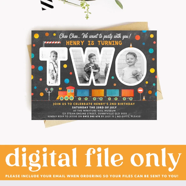 PRINTABLE BOY'S TRAIN Themed Birthday Invitation, Transport Photo ...