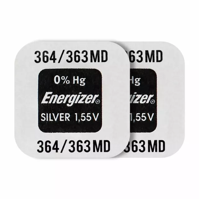 2 X Energizer Argent Oxyde 364/363 Piles 1.55V SR60 SR621SW Montre