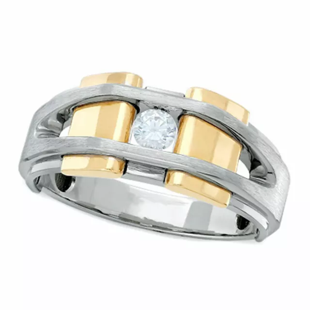 MEN'S 1/5 CT. Diamond Solitaire Wedding Band in 14K Two-Tone Gold ...
