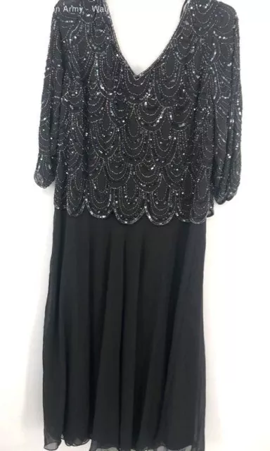 NWT J Kara Blk Scallop Beaded Dress - Size Womens 24w