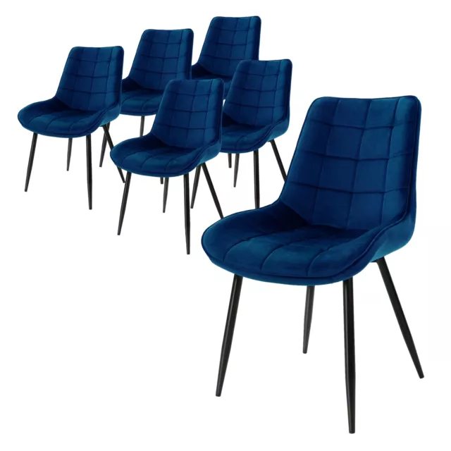 Juego 6 sillas de comedor / salón de terciopelo azul con patas de acero 88 cm