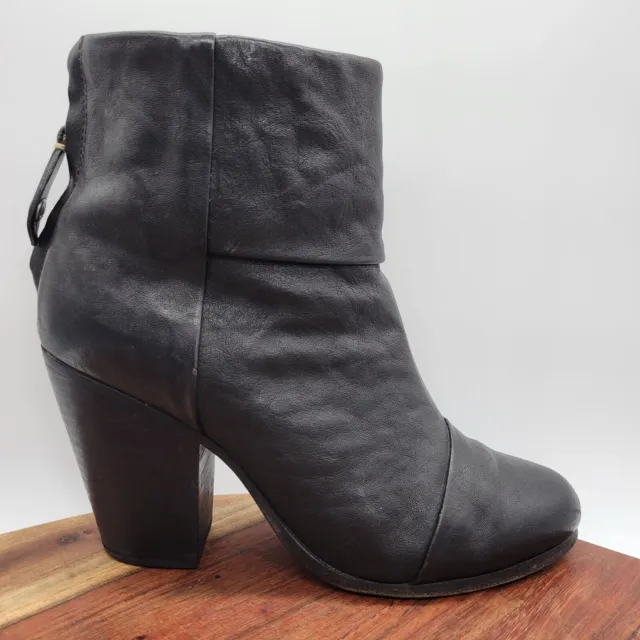 Rag Bone Newbury Boots Women's 38.5 / 8.5 Black Leather Chunky Block Heel Bootie