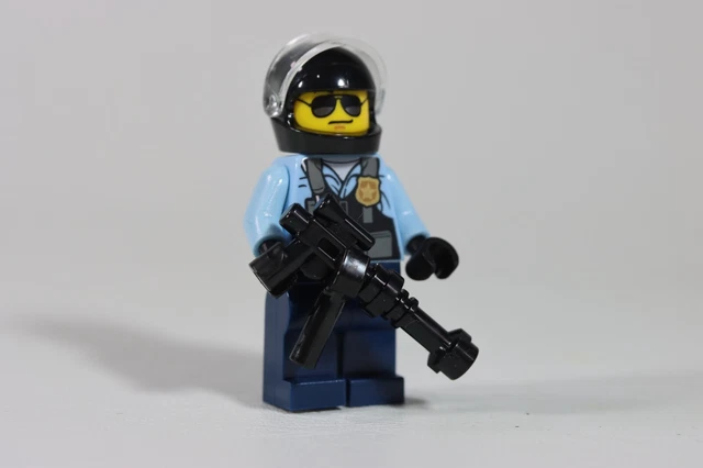 LEGO® City Police Dude Minifigure Officer SWAT Team Automatic Gun Helmet