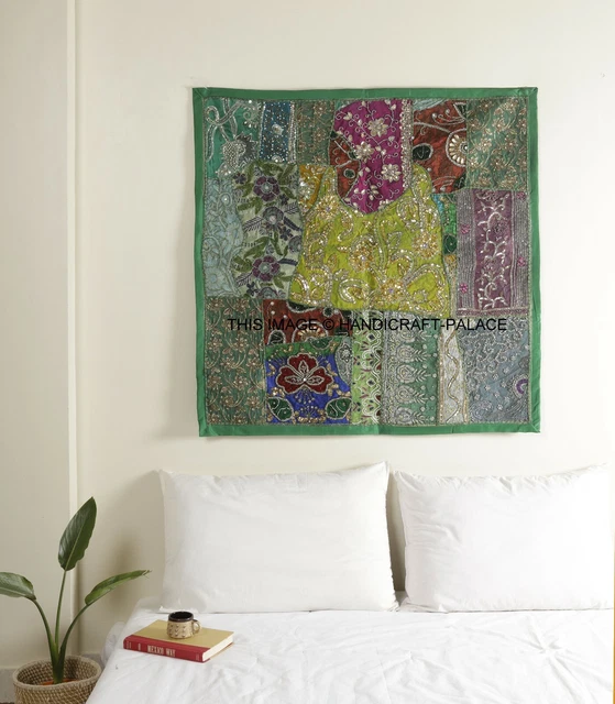 Tapisserie Murale Vintage Coton Brodé Patchwork Ethnique - 60x40 Pouces, Fabriquée En Inde