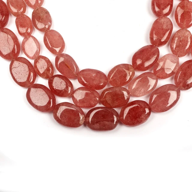 Tanzanian Natronite Beads, Strawberry Quartz Oval Beads, 8 Inch 9X13-14X18 MM