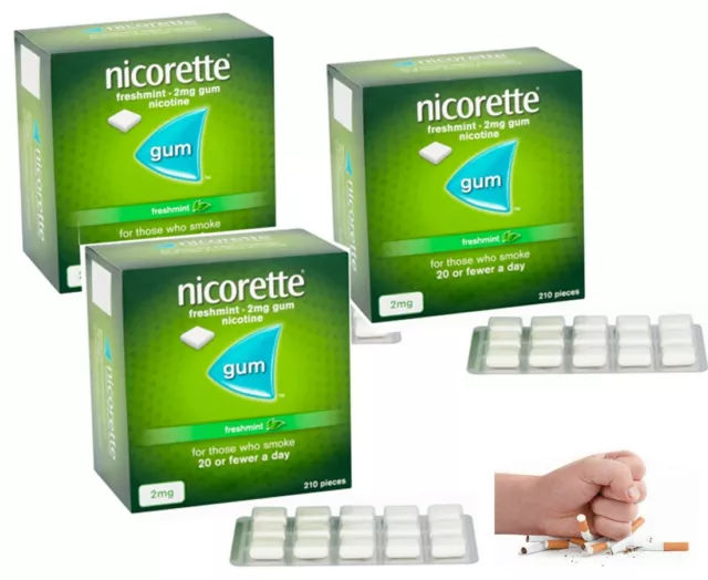 Nicorette Menta Fresca 2mg Goma 210 Piezas 3 Pack Largo Expiry-Fast Envío