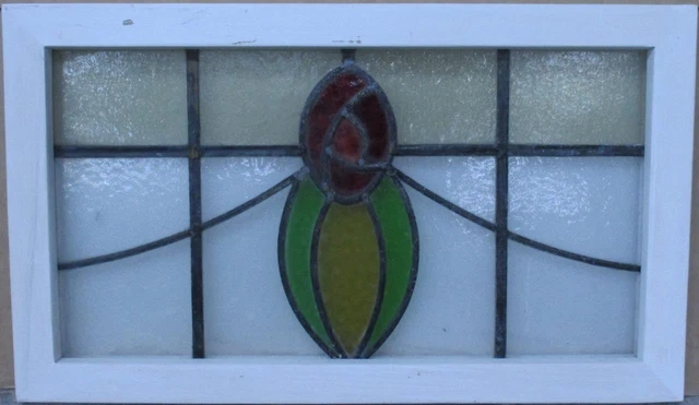 OLD ENGLISH LEADED STAINED GLASS WINDOW TRANSOM Cute Floral 24.25" x 14.25"