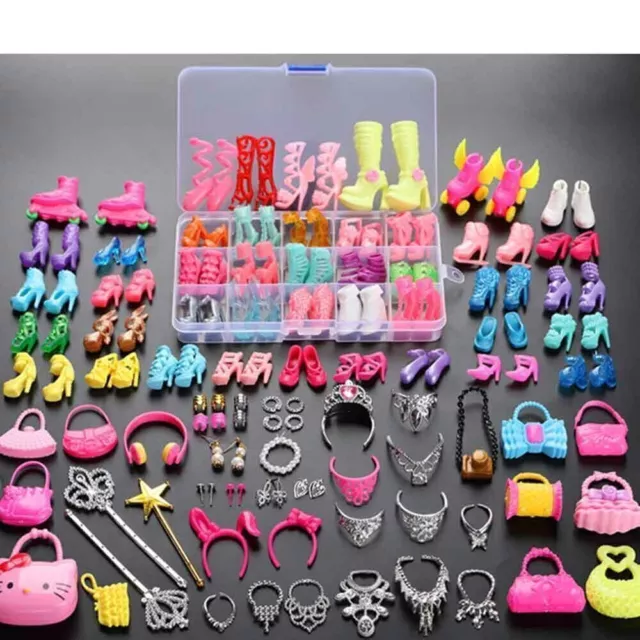 70 Stück Artikel für Barbie-Puppen Kleider Schuhe Schmuck Kleidung Set Zubehör~