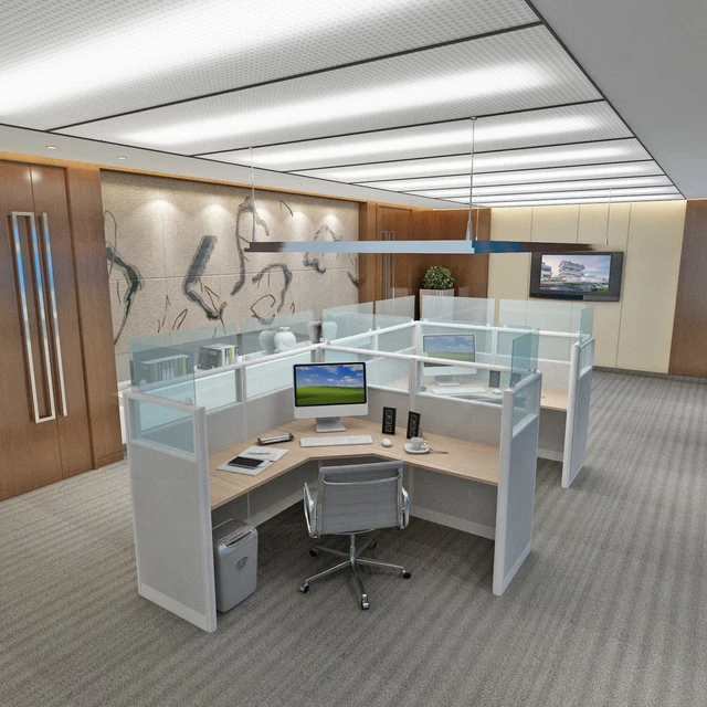 5x5 Cubicles - 63″ H- 2 MAN (DOUBLE) L Shape Glazed Office Workstations-U