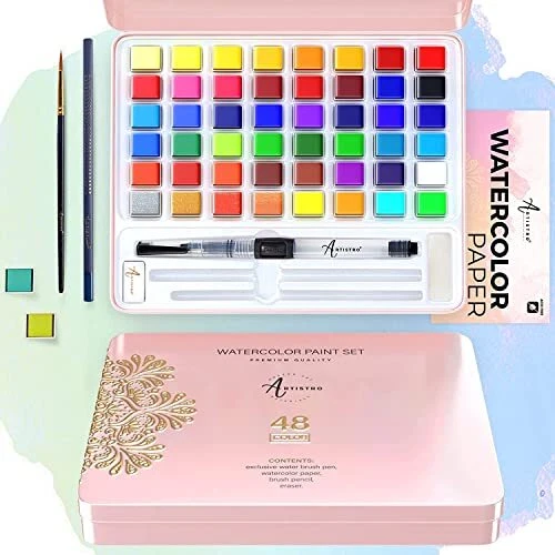 Artistro Palette aquarelle 48 Couleurs Vives Incluant Couleurs Métalliques et...