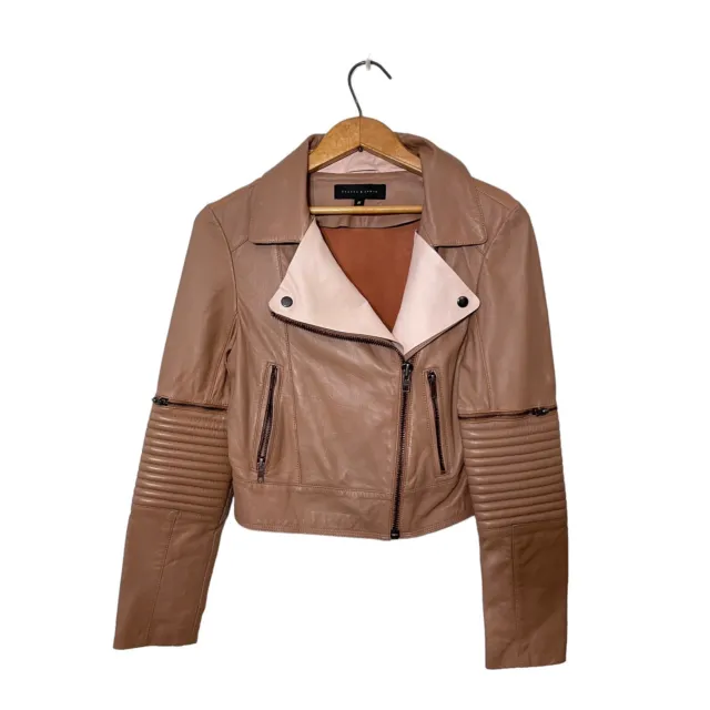 Stella & Jamie Womens Jacket Leather Moto Clay/Caramel Color Buttery Soft Sz. S