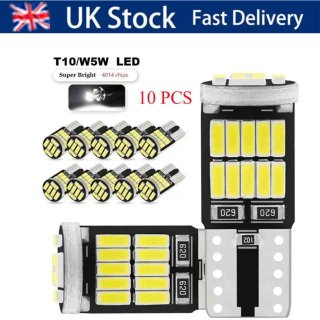 10x Led Car Lights T10 Car Bulbs Error Free Canbus 26Smd Xenon White W5W 501 UK