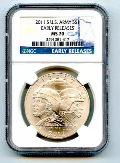 2011-S U.s.army $1 Silver Commemorative Ngc Ms70 Early Releases!!