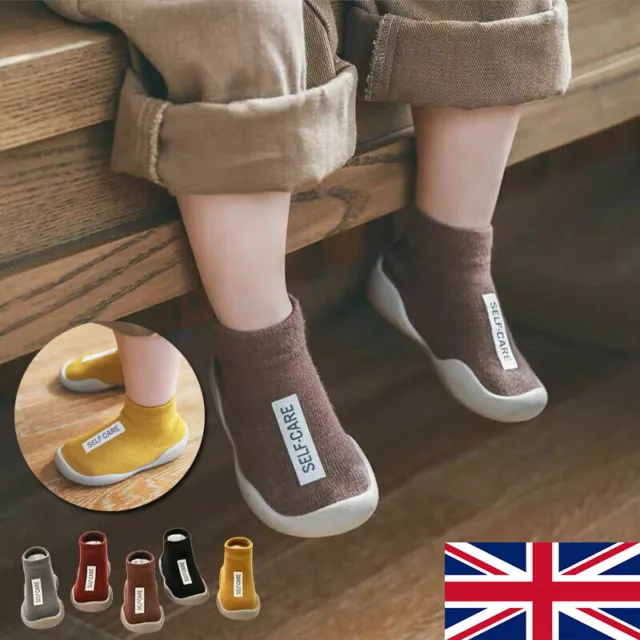 Baby Kids Girl Boys Toddler Anti-slip Slippers Socks Cotton Shoes Winter Warm UK