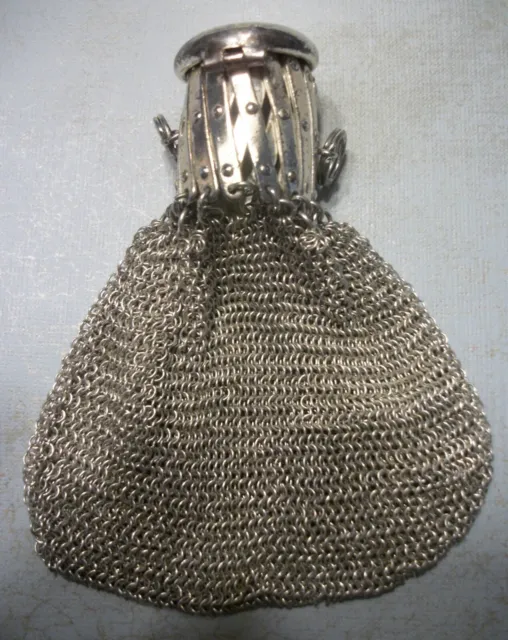 Antique Silver Chain Mail Mesh Coin Purse ~ Expandable Opening