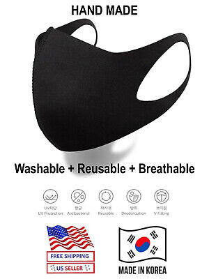 100pc Face Mask Washable Reusable Breathable Unisex Black Handmade ATB Fabric
