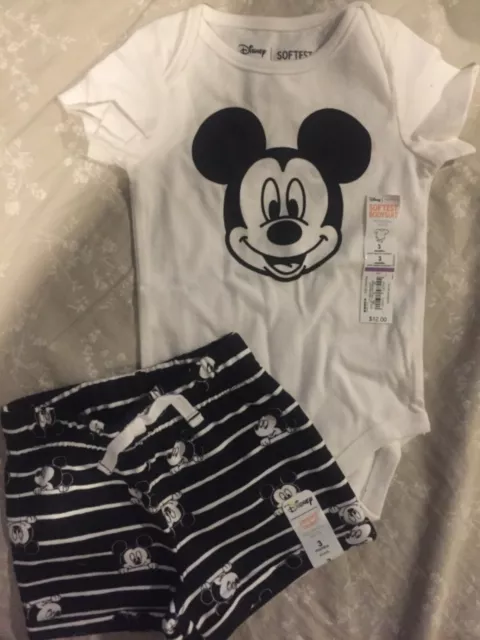 3 M Disney's 2pc Mickey Mouse Bodysuit Shorts Jumping Beans Baby Boy NWT