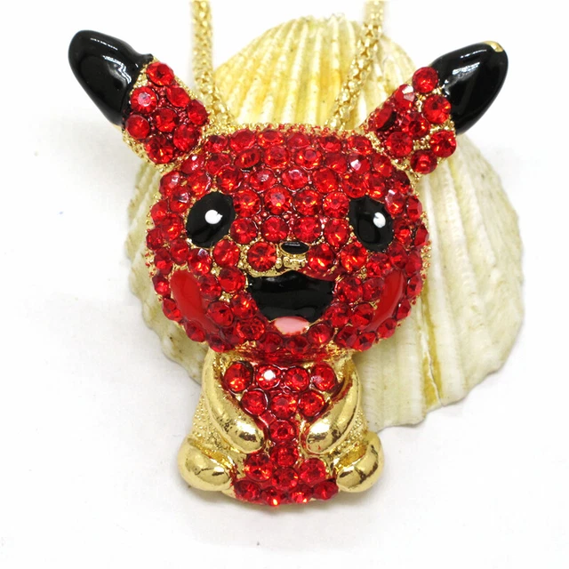 New Betsey Johnson Red Rhinestone Cute Pikachu Crystal Pendant Women Necklace