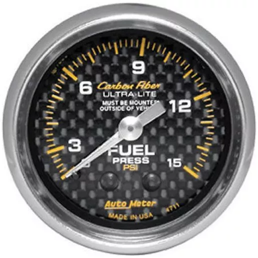 Autometer Carbon Fiber 2-1/16" Fuel Pressure Gauge 0-15PSI Mechanical AU4711