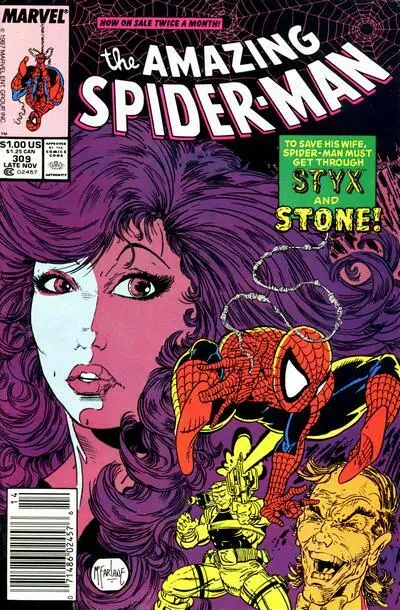 AMAZING SPIDER-MAN #309 F, McFarlane, Newsstand, Marvel Comics 1988 Stock Image