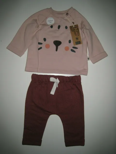Bnwt F&F Wwf Baby Girls Cat T-Shirt Top & Leggings - 2 Piece Outfit - 0-3 Months